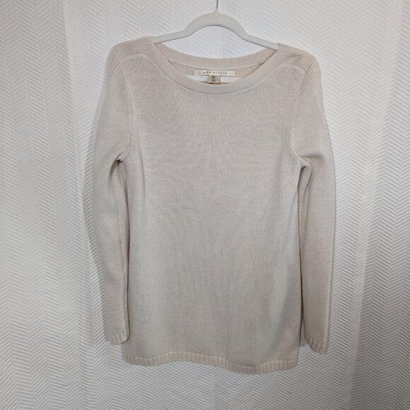 Max Studio Wool Blend Sweater Sleeve Cutouts Longline Neutral Knit Medium - Picture 4 of 11